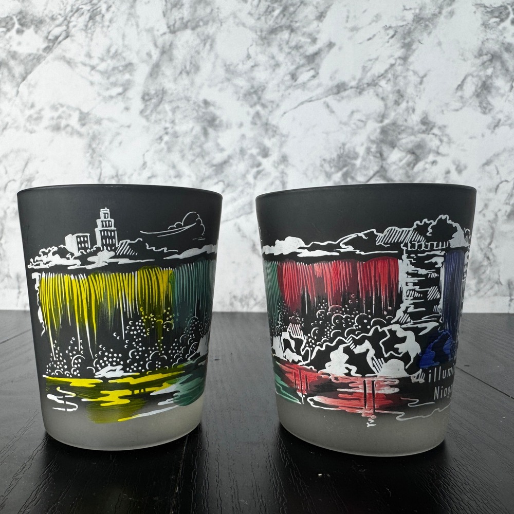 Vintage Niagara Falls Frosted Glass Tea Light Holders – "Illumination" Set of 2